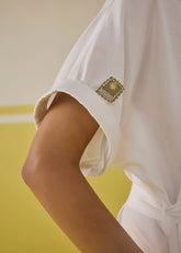 A Model Wearing Multicolor Organic Cotton Popin Sunshine Palm Organic Cotton Maxi Dress , curated by Only Ethikal